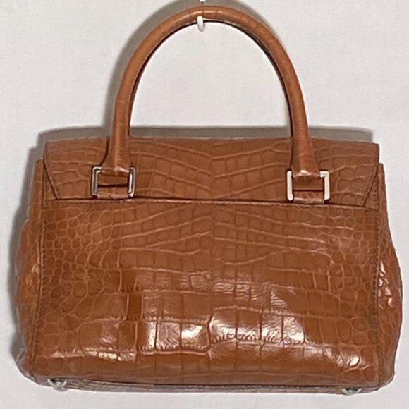 MICHAEL Michael Kors Sloan Croc Embossed Mocha Leather Silver Shoulder Satchel - Picture 8 of 15